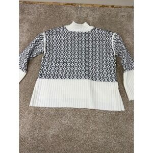NEW Free Assembly Womens Cuff Mock Neck Sweater Cream Navy Medium
